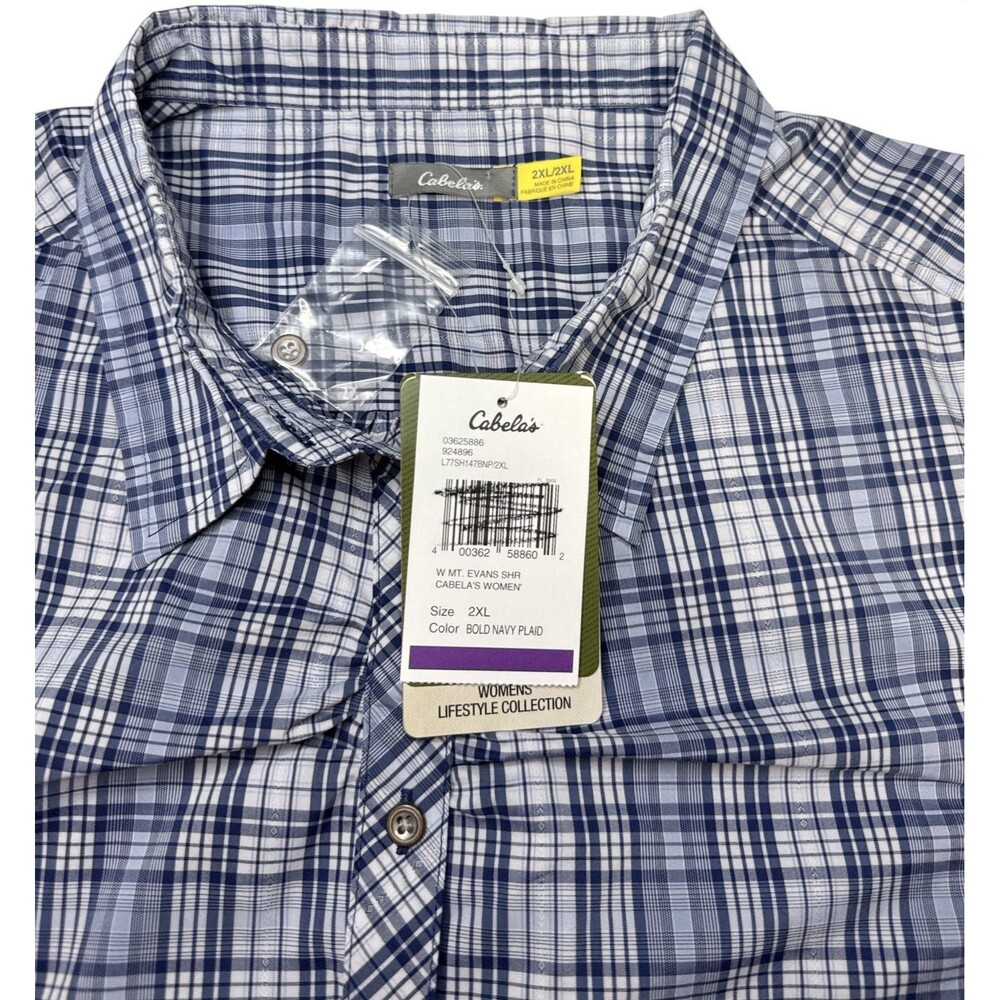NEW Cabelas Women’s 2XL Blue Plaid Long Sleeve Button Up Shirt